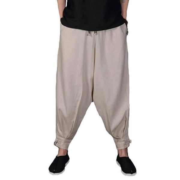Men Wide Legs Pants Harem Baggy Trousers Loose Fitness Joggers Vacation Khaki Pantalon Masculina